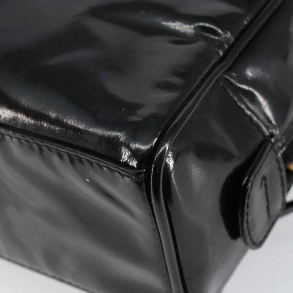 CHANEL COCO Mark Vanity Cosmetic Pouch Patent leather Black Gold CC Auth 144394 - Picture 4 of 16